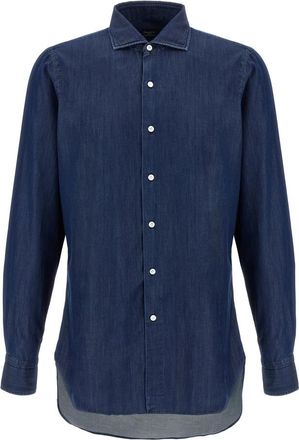 Finamore Napoli Shirt - Heren - Spijkeroverhemden - Blauw - 3XL - Katoen - Overhemden