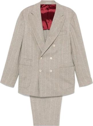 Brunello Cucinelli Taupe Pinstripe Wool Suit Set