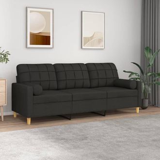 vidaXL Sof&aacute; De 3 Plazas Con Cojines Tela Negro 180 Cm Vidaxl