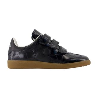 Isabel Marant Black Leather Trainers - Croc-Embossed Style