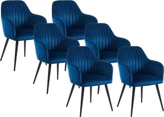 Vente-Unique Sedia con braccioli in Velluto Blu e Metallo Nero - Lotto di 6 - ELEANA