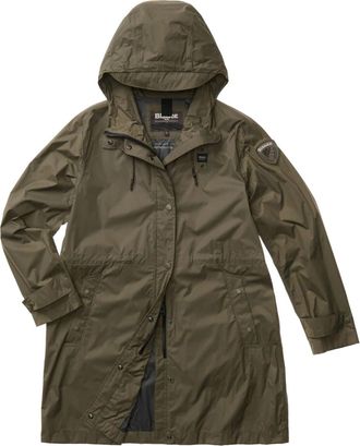 Blauer Long Green Impermeable Coat With Adjustable Features