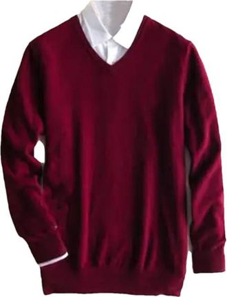 Generic Men Classic Pullover V-Neck Sweater Men Warm Pullover Jumper Loose Fit Long Sleeve Dress Sweater Burgundy M