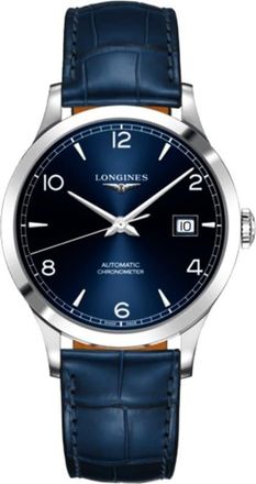 Longines Record Blue Dial Blue Leather Strap Mens Watch L2.821.4.96.4
