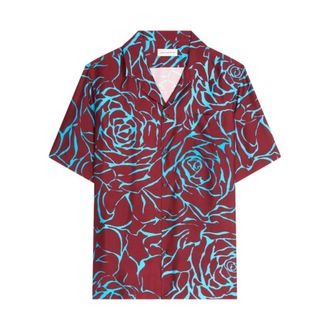 Dries Van Noten Short Sleeve Shirts, male, Purple, Size: XL Floral Print Short Sleeve Camp Collar Shirt