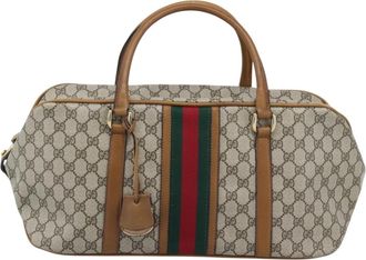 Gucci Zip Boston Gg Canvas And Leather Beige Pvc Handbag (Pre-Owned)