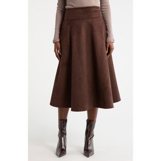 Renee C Faux Suede Flare Skirt in Chocolate at Nordstrom Rack, Size X-Small