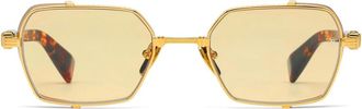 Balmain 18K Gouden Rechthoekige zonnebril met gespotte Havana - Dames - Zonnebrillen - Geel - ONE Size - Accessoires