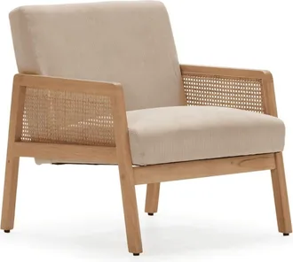 Calicosy Sillón de tela con patas de madera y ratán l68 cm
