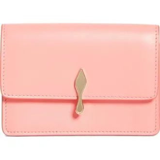 Christian Louboutin Bettina Leather Business Card Holder in Grapefruit/Gold at Nordstrom
