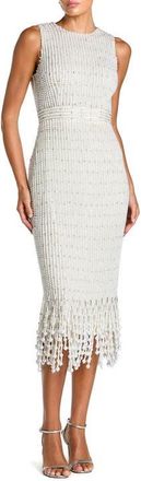 Mac Duggal Pearl Embellished Sleeveless Midi Dress in Ivory at Nordstrom, Size 12