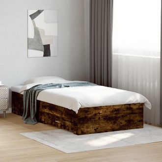 vidaXL Cama Con Cajones Madera De Ingenier&iacute;a Roble Ahumado 100x200 Cm Vidaxl