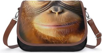 Generic Orangutans Face Funny Monkey Crossbody Bags for Women Fashion Leather Shoulder Handbags With Adjustable Strap