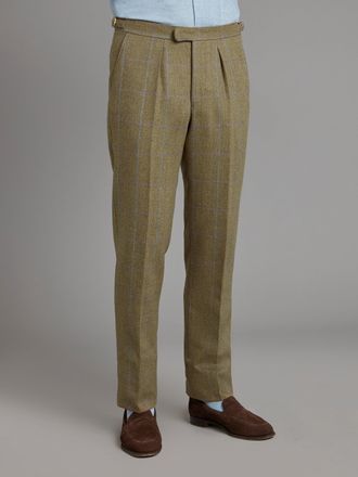 Oliver Brown Pleated Trousers - Lavender/Brown Tweed