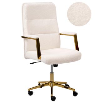 Beliani Silla Ejecutiva De Oficina Asiento Inclinable Acolchado Grueso Boucl&eacute; Blanco Crema Demure