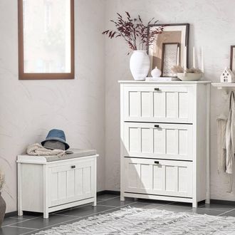 SoBuy Slim Shoe Cabinet - 3 Lift-Up Doors - Modern White | Size: 0.6m2