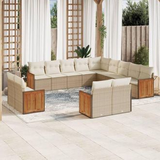 vidaXL Set Sof&aacute;s De Jard&iacute;n Con Cojines 13 Pzas Rat&aacute;n Sint&eacute;tico Beige Vidaxl