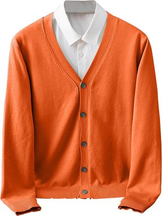 Generic Mens Knitted Cardigan V Neck Button Jumper Plain Coloured Cardigans Lightweight Classic Soft Wool Jumpers Long Sleeve Knitwear Sweaters For Men Spring