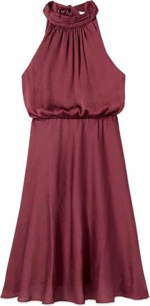 Oltre Midi Halter Neck Satin Jurk - Dames - Feestkleedjes - Rood - M - Polyester - Kleedjes