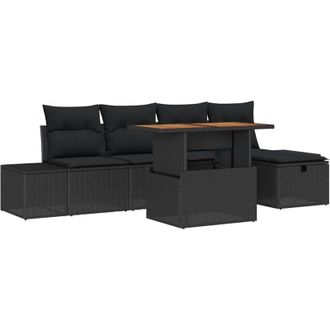 vidaXL Conjunto De Sof&aacute; De Jard&iacute;n 6 Pcs Negro Rat&aacute;n Sint&eacute;tico