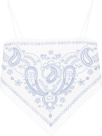 Self Portrait White And Blue Embroidered Linen Top