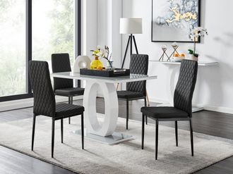 Furniturebox Giovani 4 Grey Dining Table & 4 Milan Black Leg Chairs