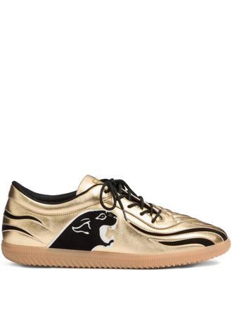 Valentino Garavani panther-patch sneakers - men - Lamb Skin/Polyester/Nappa Leather/Rubber - 43.5 - Gold