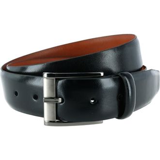 Trafalgar Store Mens Matteo 35mm Feather Edge Leather Dress Belt with Italian Buckle in Black at Nordstrom, Size 42