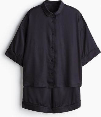 H&M Satinpyjama - Schwarz
