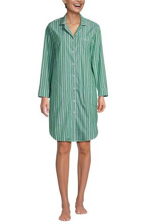 Lands End Plus Size Cotton Poplin Long Sleeve Sleepshirt Nightgown in Vibrant Clover Multi Stripe at Nordstrom, Size 3X
