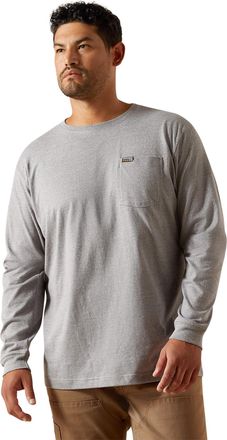 Ariat Mens Rebar Cotton Strong Standard Pocket T-Shirt Long Sleeve in Heather Grey, Size X-Small, by Ariat