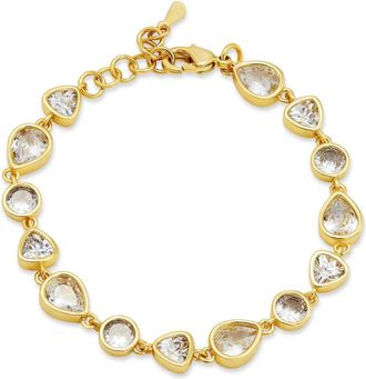 Savvy Cie Jewels GOLD PLATED BEZEL SET MIXED SHAPE WHITE CZ BRACELET