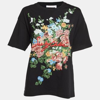See By Chlo&eacute; See by Chloe Black Floral Print Cotton Crew Neck T-Shirt S