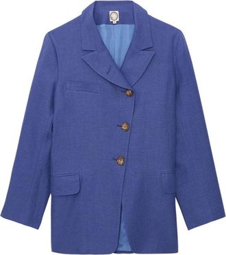 Ines De La Fressange Blauwe Linnen Yohan Jas Elegante Stijl - Dames - Blazers - Blauw - XS - Linnen - Jassen