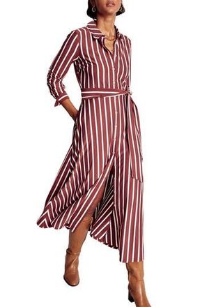 Boden Marcia Stripe Long Sleeve Cotton Blend Jersey Shirtdress in Chestnut And Ivory Stripe at Nordstrom Rack, Size 6