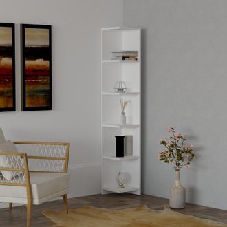 Dmora Librer&iacute;a Tufillo, Biblioteca 5 Estantes, Instalaci&oacute;n Libre, Estructura Vertical, 25x25x160h Cm Blanco