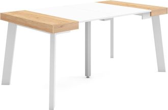 Skraut Home Mesa Consola Extensible, Mesa Comedor Plegable, 160, Para 8 Comensales, Patas De Madera, Estilo Moderno, Roble Y Blanco - Skraut Home