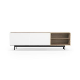 HERDASA Mueble Tv, Colecci&oacute;n Printed, En Melamina Con 2 Puertas Y 2 Estantes Abiertos En Un Extremo. Roble-blanco