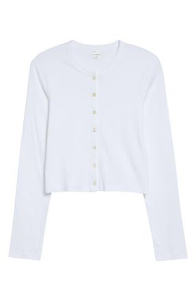 Leset Nando Button-Up Crewneck Cardigan in White at Nordstrom, Size X-Large