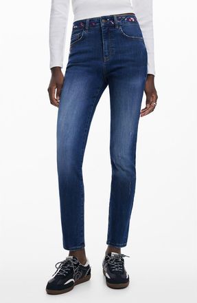 Desigual Slim Embroidered Jeans in Blue at Nordstrom, Size 36