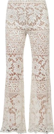 Jucca Gehaakte flare broek met onzichtbare rits - Dames - Wijde Broeken - Beige - XS - Katoen - Broeken