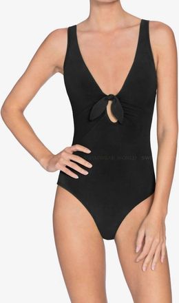 Robin Piccone Ava Plunge One Piece Swimsuit In Black