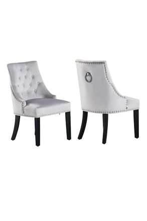 Life Interiors Set of 2 Windsor Knocker Back Velvet Dining Chairs Solid Wood Legs in Light Grey