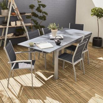 Sweeek 6-seater Extendable Aluminium Garden Table With Chairs in Grey