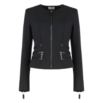 Elisabetta Franchi Jassen, Dames, Zwart, S, Leer, Double-layer crêpe jas met ritssluiting