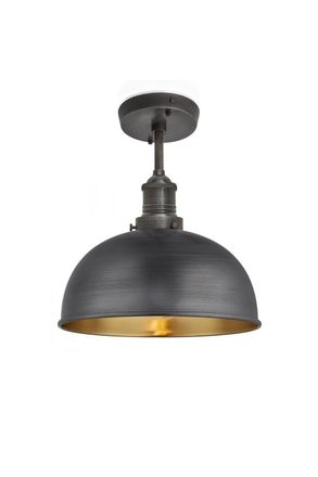 Industville Brooklyn Dome Flush Mount, 8 Inch, Pewter & Brass, Pewter Holder