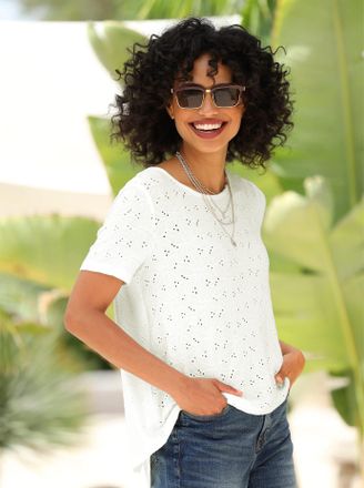 Heine T-Shirt HEINE Shirt, Damen, Gr. 34, ecru, 65% Polyester, 35% Viskose, Innenseite:5% Elasthan, 95% Polyester, unifarben, Rundhals, Shirts T-Shirt