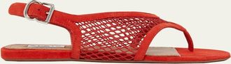 Alaia Fishnet Suede Flat Thong Sandals