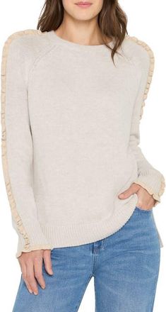 Nic+Zoe Ruffle Trim Cotton & Cashmere Blend Sweater in Sugar Cookie at Nordstrom, Size Xx-Large