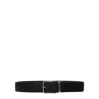 Bottega Veneta Uomos Cintura In Pelle Nera/Testa Di Moro